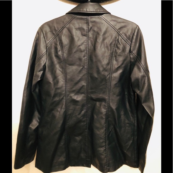 BLACK VEGAN LEATHER JACKET LINED BUTTON UP M FAUX LEATHER - Picture 3 of 8